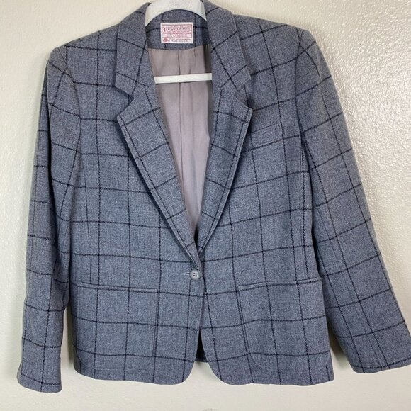 VTG Pendleton Virgin Wool Blazer Jacket Gray Windowpane size 12 Petite Plaid USA - Picture 15 of 16